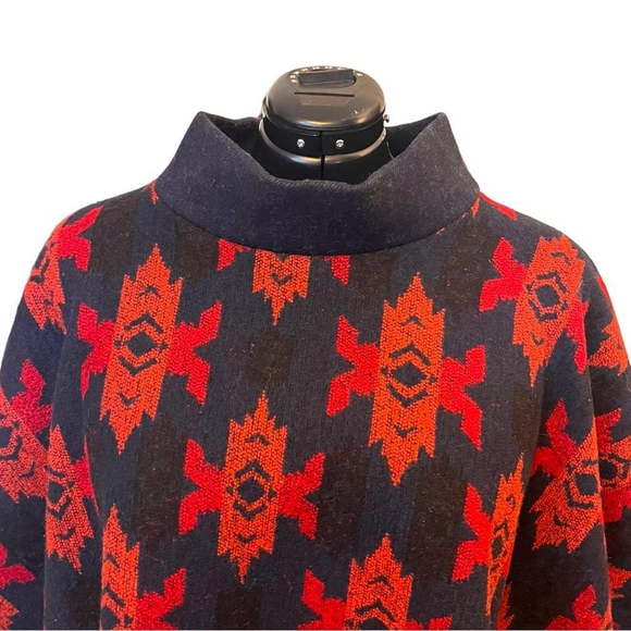 Heritage-Inspired Heavyweight Vintage 80s Wool Poncho – Red Geometric Pattern - Picture 3 of 8